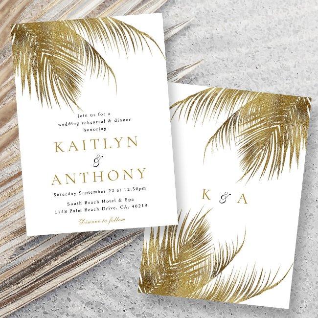 Elegant Tropical Palm Tree Beach Wedding Rehearsal Invitation