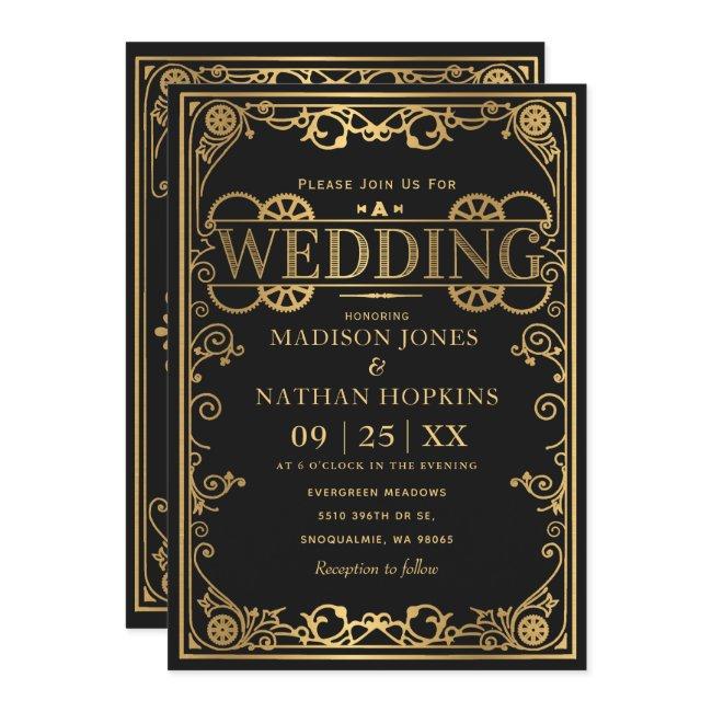 Elegant Victorian Steampunk Wedding Invitation