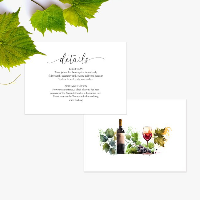 Elegant Watercolor Vineyard Wedding Details Invitations