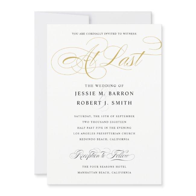 Elegant Wedding At Last Gold Calligraphy Invitation
