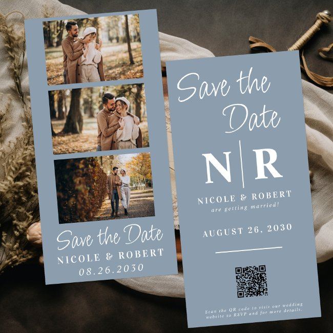 Elegant Wedding Monogram Photo Strip Qr Code Save The Date