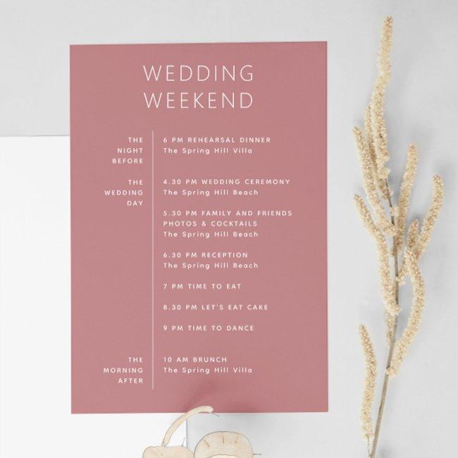 Elegant Wedding Weekend Itinerary - Rose Pink Invitation