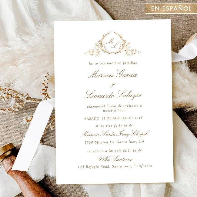 Elegant Wedding With Gold Monogram, In Spanish Invitation