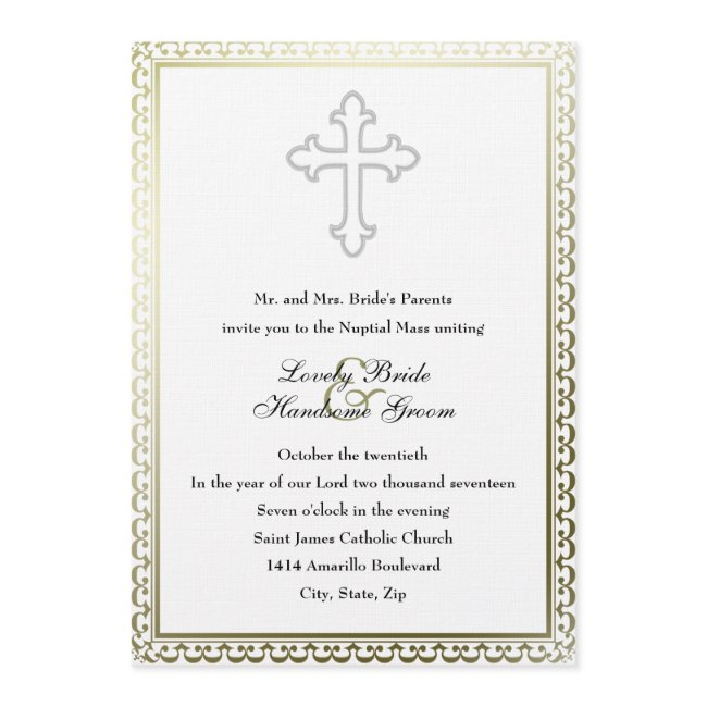 Elegant White Cross Catholic Wedding Invitation