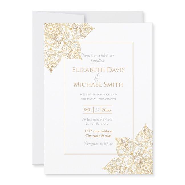 Elegant White Gold Mandala Floral Invitation