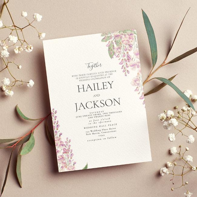 Elegant White Green Pink Hyacinth Floral Wedding Invitation