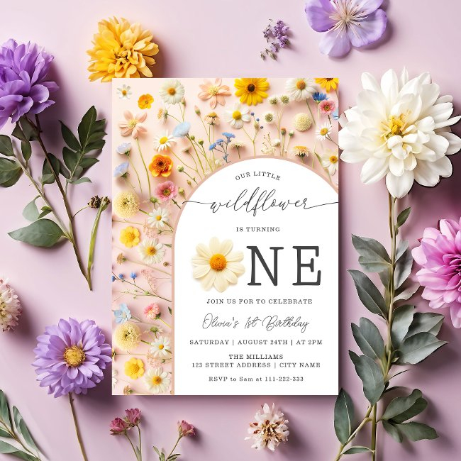 Elegant Wildflower 1st Birthday Invitation