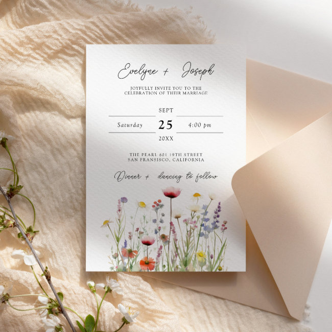 Elegant Wildflower Boho Chic Floral Garden Wedding Invitation