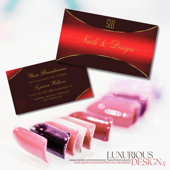 Elegant Wine Red With Gold Border And Monogram Business Invitations