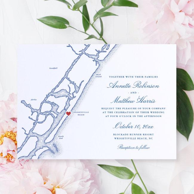 Elegant Wrightsville Beach Nc Map Wedding Invitation