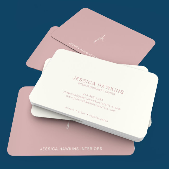 Elegantly Simple Script Monogram Dusty Rose Business Invitations