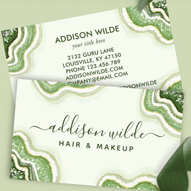 Emerald Green Glitter Agate Geode Luxe Chic Business Invitations