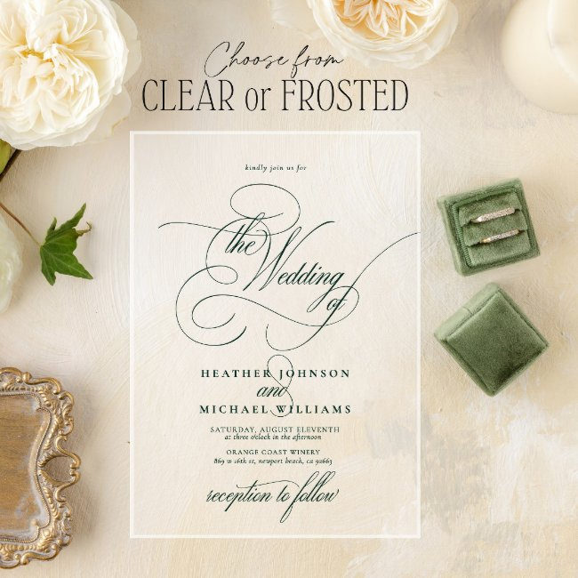 Emerald Green Modern Calligraphy Classic Wedding Acrylic Invitations