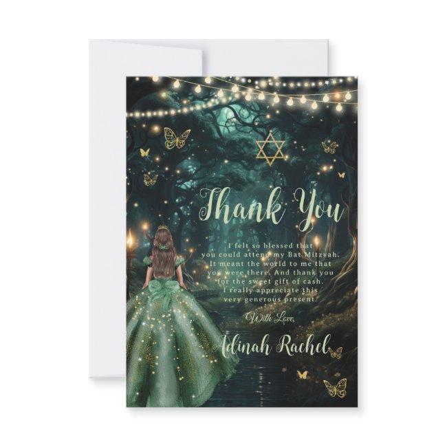 Enchanted Forest Emerald Green Dress Bat Mitzvah Thank You Invitations