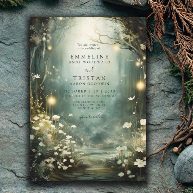 Enchanted Forest Garden Path Green Wedding Invitation