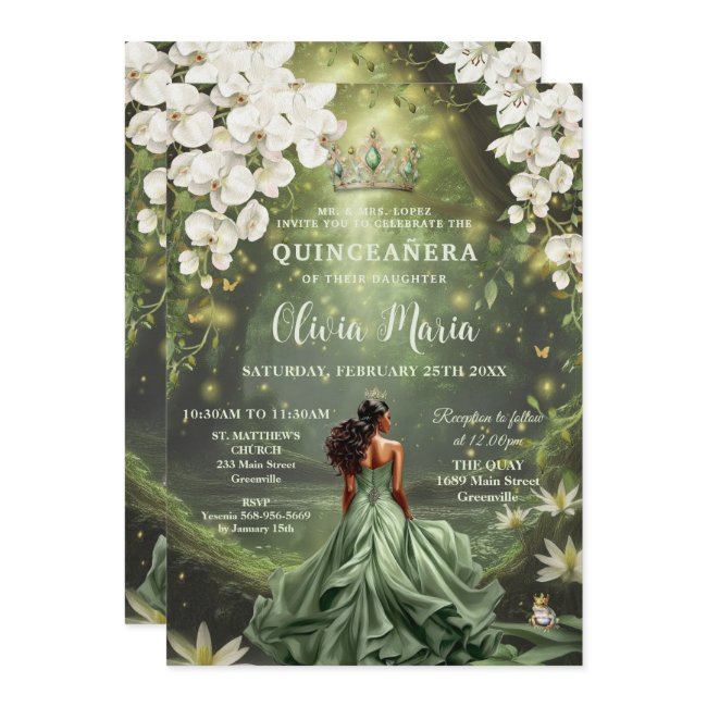 Enchanting Princess & Frog Green Gown Quinceañera Invitation