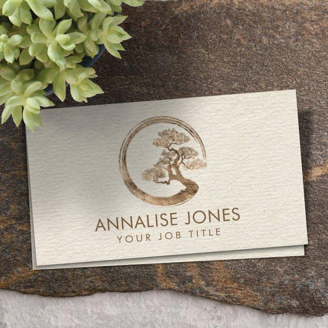 Enso Zen Circle And Bonsai Tree Pastel Gold Business Invitations