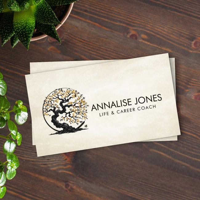 Enso Zen Circle Sakura Tree - Gold Cherry Blossom Business Invitations
