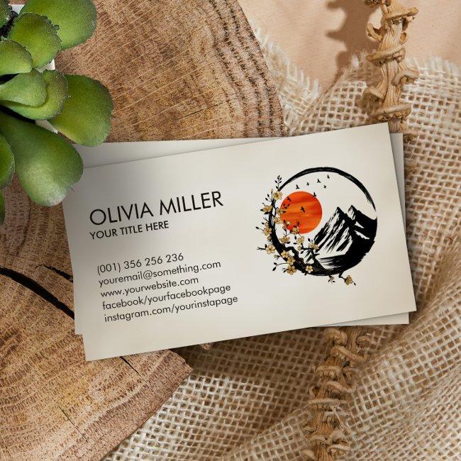 Enso Zen Circle Sakura Tree Golden Cherry Blossom Business Invitations