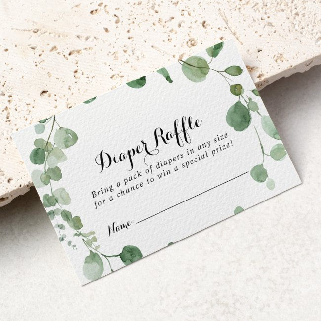 Eucalyptus Calligraphy Diaper Raffle Ticket Enclosure Invitations