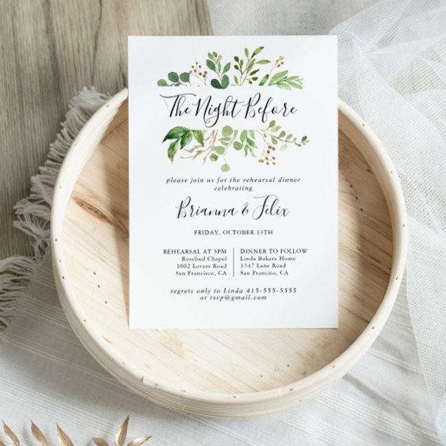 Eucalyptus Simple Night Before Rehearsal Dinner Invitation