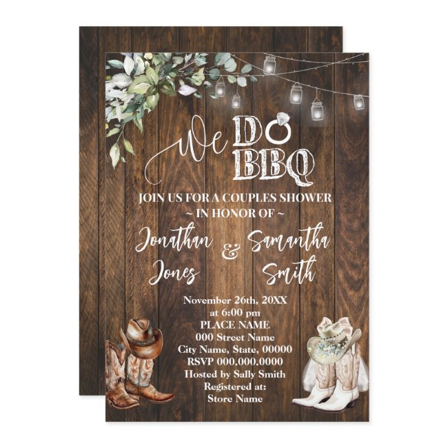 Eucalyptus Western We Do Bbq Country Couple Shower Invitation