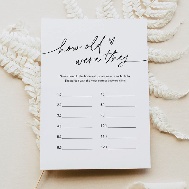 Everleigh How Old Were They Bridal Shower Game Invitation