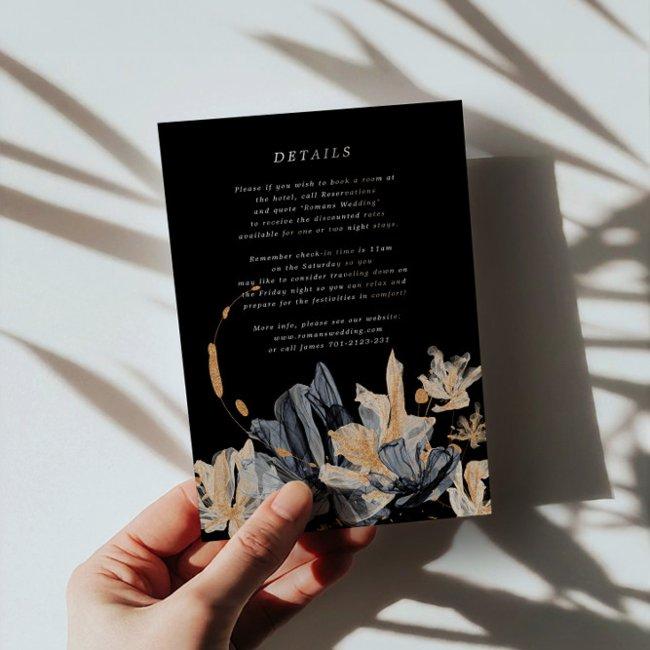 Exclusive Gold And Black Floral Wedding Info Invitations
