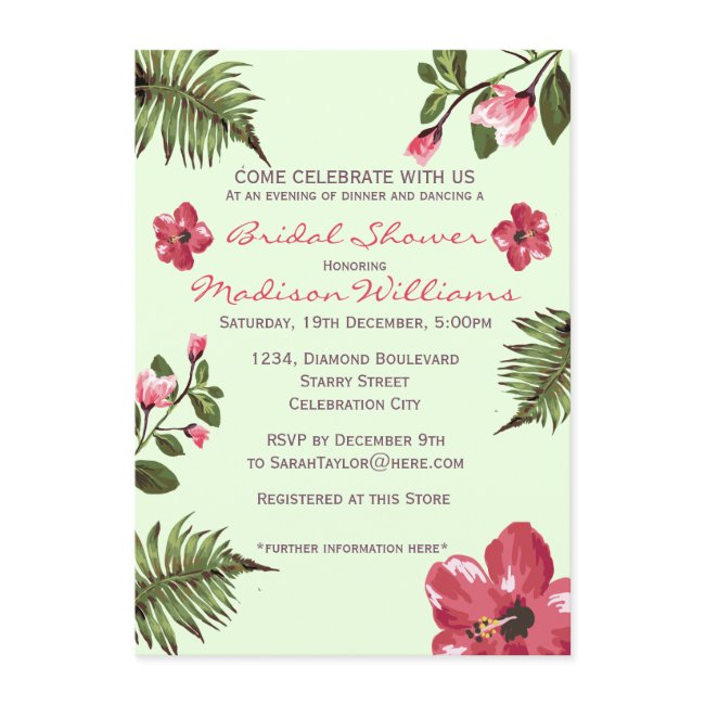 Exotic Hibiscus & Tropical Leaves Bridal Shower Invitation