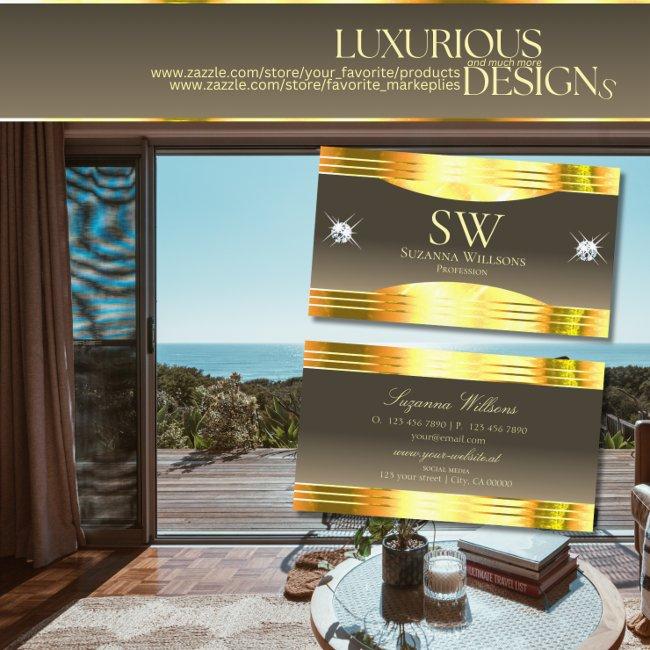 Exquisite Beige Brown Gold Borders With Monogram Business Invitations