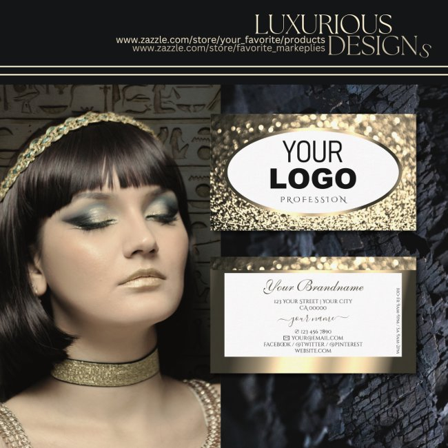 Exquisite Gold Sparkling Glitter White Add Logo Business Invitations