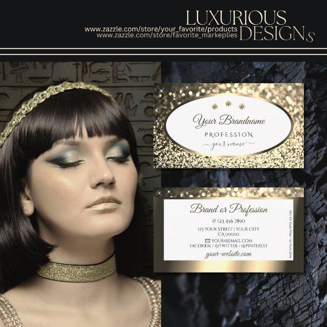 Exquisite Gold Sparkling Glitter White With Jewels Business Invitations