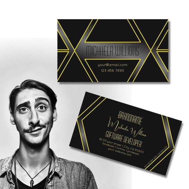 Eye Catcher Geometric Black And Yellow Flashy Cool Business Invitations