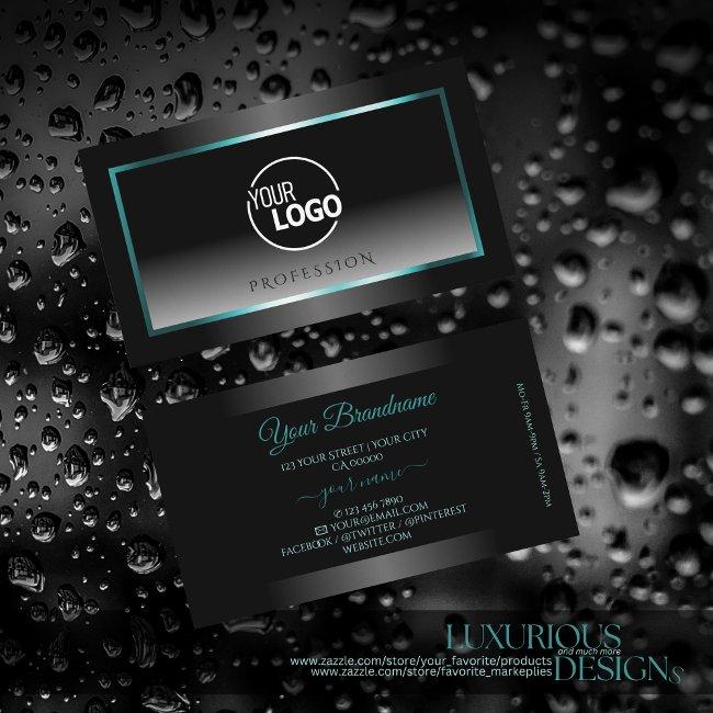 Eye Catching Black White Gradient Teal Frame Logo Business Invitations