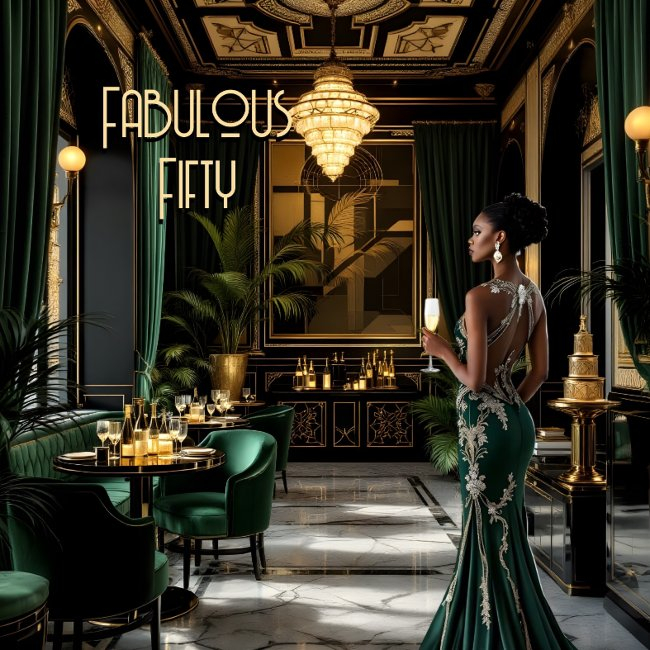 Fabulous Art Deco Room Ethnic Woman Green Gold Invitation