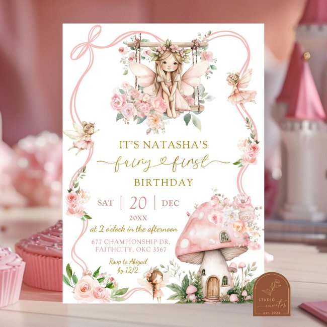 Fairy First Blonde Hair Girl Birthday Invitation