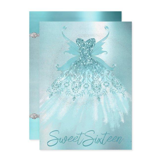 Fairy Wing Mint Gown | Luxe Pearl Green Aqua Sheen Invitation