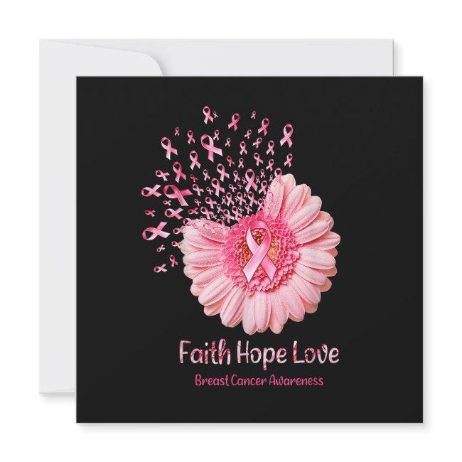 Faith Hope Love Pink Ribbon Sunflower Breast Cance Invitation