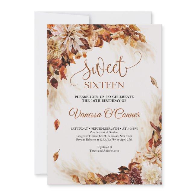 Fall And Autumn Copper Flowers And Leaves Invitati Invitation