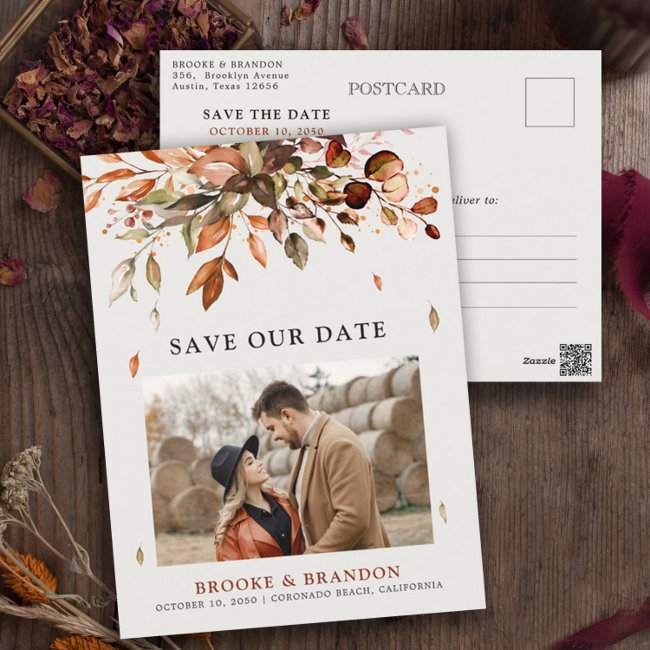 Fall Autumn Leaves Rustic Country Save The Date Postinvitations