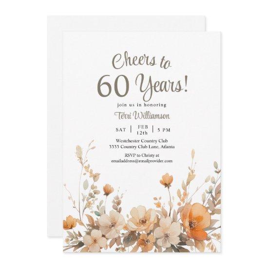 Fall Floral 60th Birthday Cheers To 60 Years Invitation