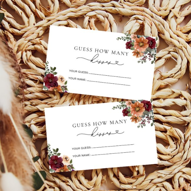 Fall Floral How Many Kisses Bridal Game Enclosure Invitations