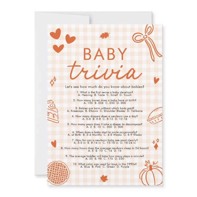 Fall Hand Drawn Baby Shower Baby Trivia Game Invitation