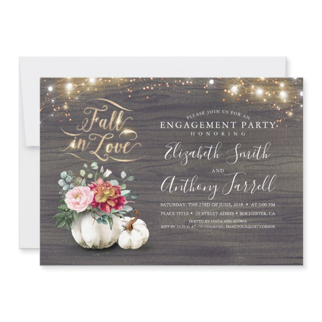 Fall In Love White Pumpkin Rustic Engagement Party Invitation