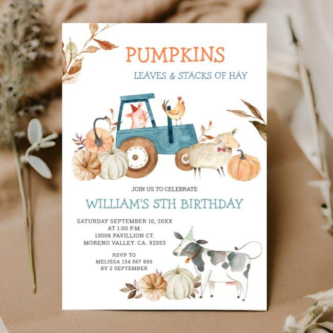 Fall Pumpkin Farm Animal Birthday Invitation