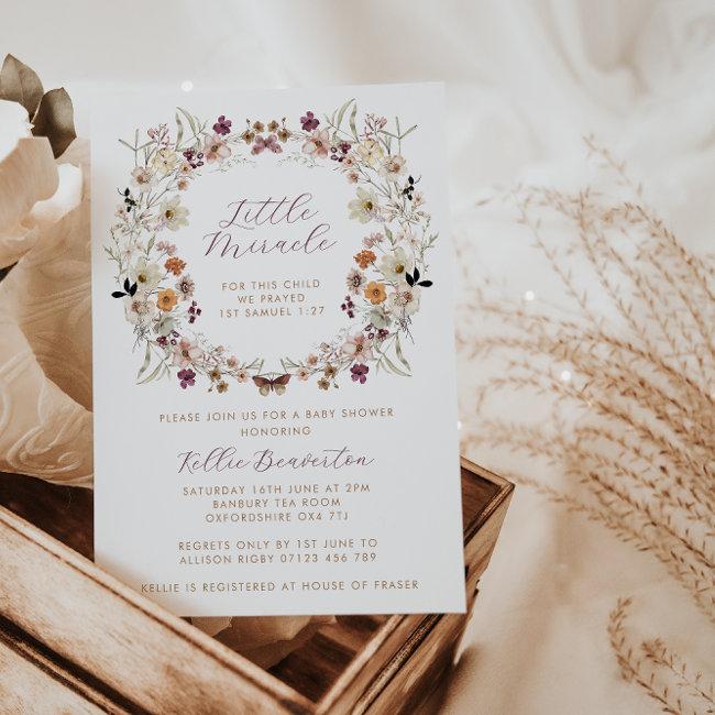 Fall Wild Flower Wreath Little Miracle Baby Shower Invitation