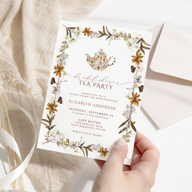 Fall Wildflower Elegant Bridal Shower Tea Party Invitation