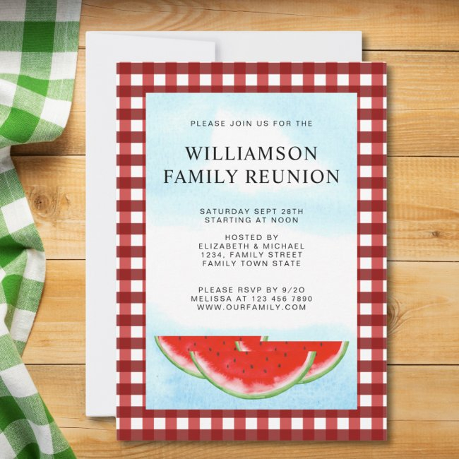 Family Reunion Red White Buffalo Check Invitation