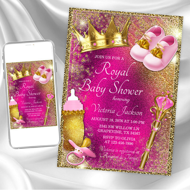 Fancy Pink Gold Princess Baby Shower Invitation