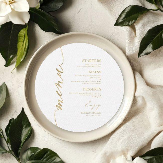 Fancy Script Round Wedding Menu Invitations For Plate